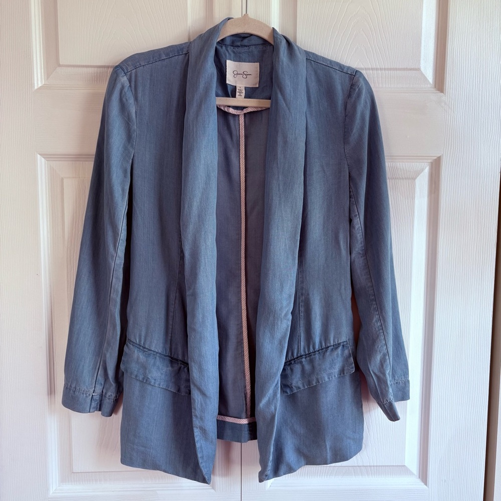 Jessica Simpson Jasmine Blue Lyocell Denim Like Open Front Thin Jacket Top S‎